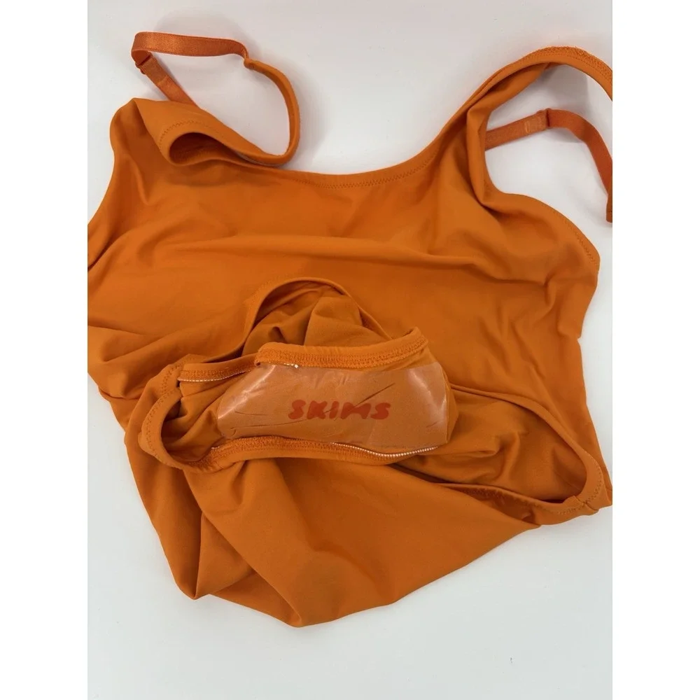 NWT SKIMS Signature Swim Scoop Neck One Piece Swimsuit Sz L Tangerine